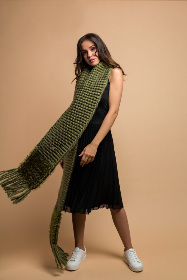 knitted wide scarf in khaki