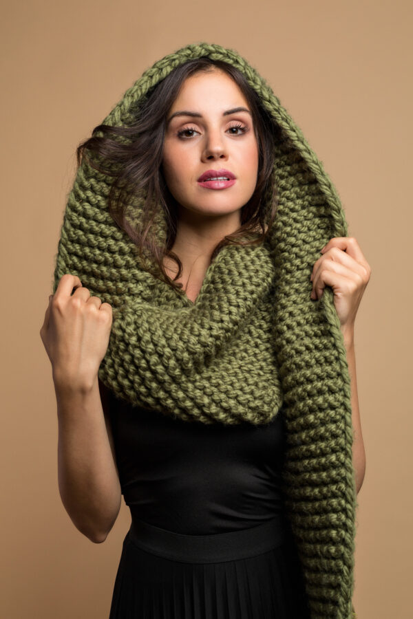 knitted wide scarf in khaki