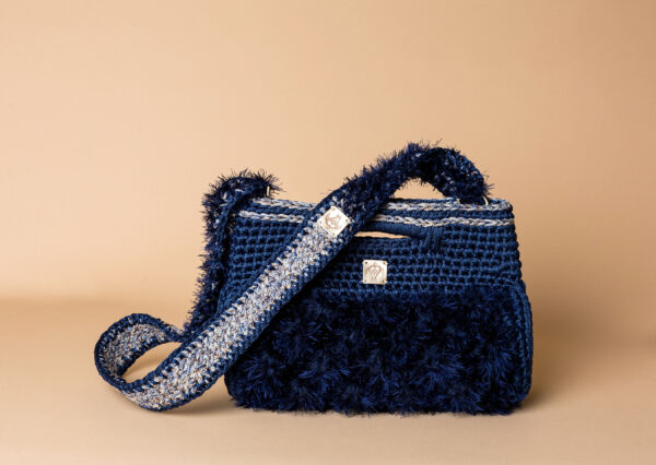 knitted handbag in midnight blue