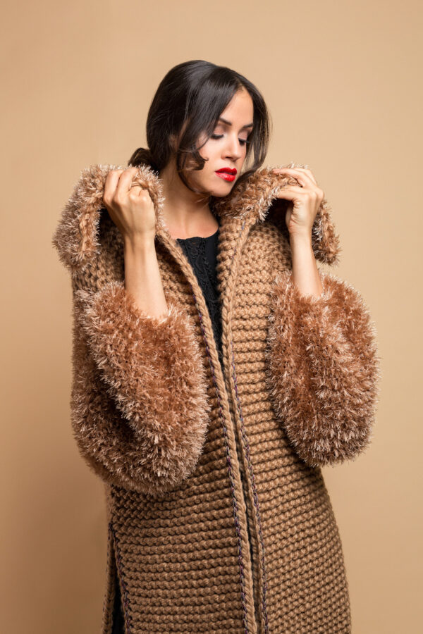 knitted coat in camel