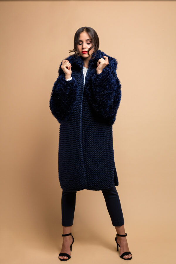 knitted coat in midnight blue