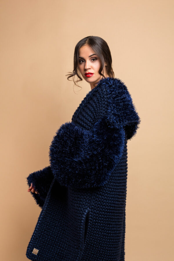 knitted coat in midnight blue
