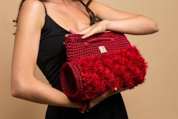 crochet barrel handbag in red