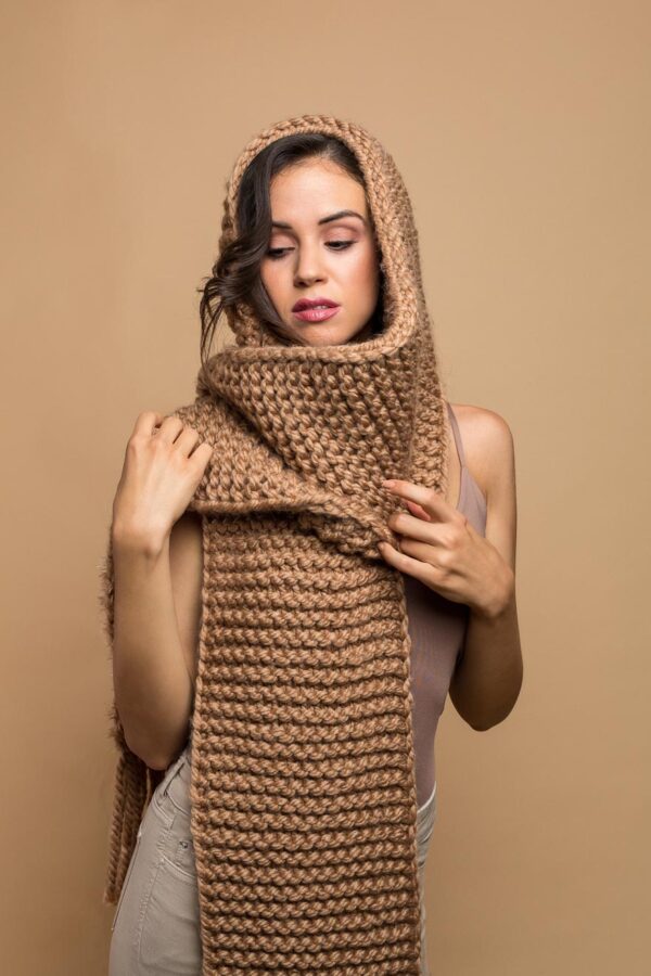 knitted wide scarf in camel