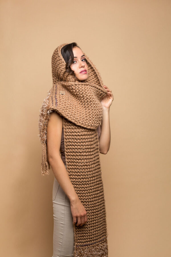 knitted wide scarf in camel