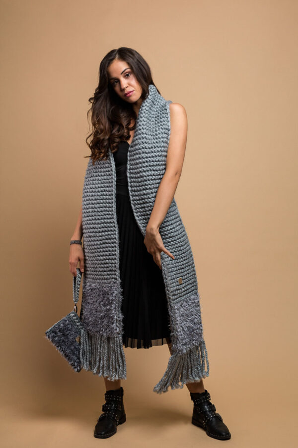 knitted wide scarf in grey