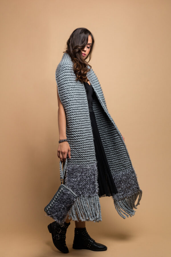 knitted wide scarf in grey