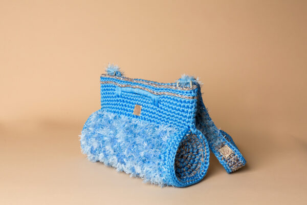 crochet barrel handbag in sky blue