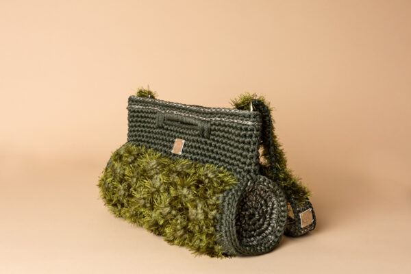 crochet barrel handbag in khaki