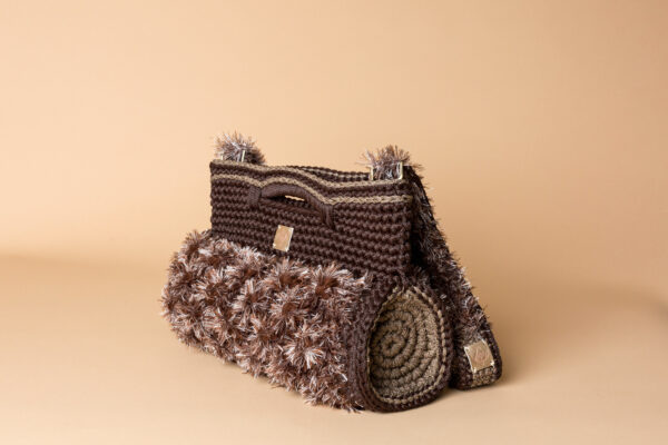 crochet barrel handbag in brown