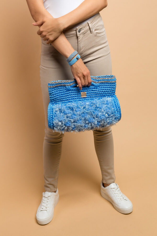crochet handbag in sky blue