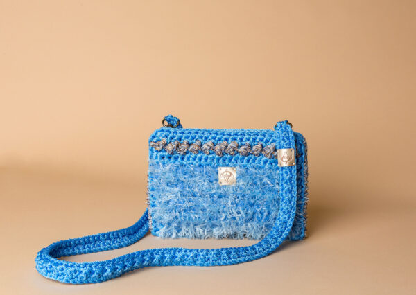 Χειροποίητη πλεκτή τσάντα γαλάζια - "Hedgehog" Petit