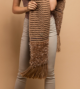 knitted cascade scarf in camel