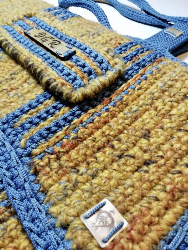 Crochet Bag in yellow/steel-blue